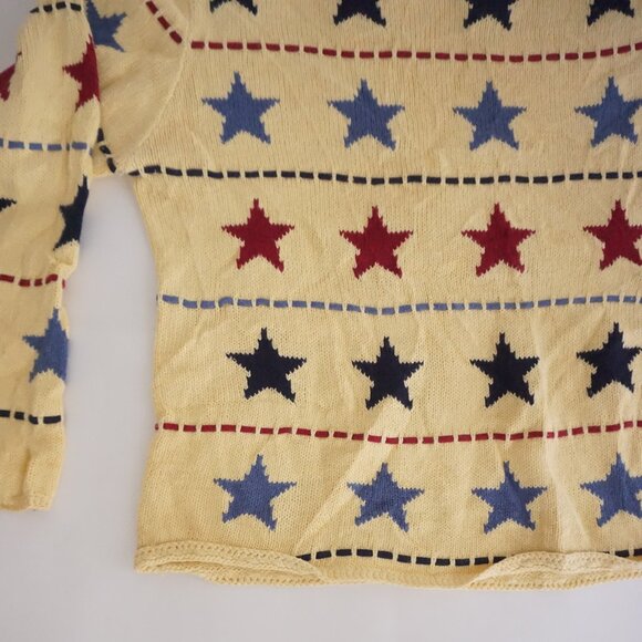 Vintage Christopher & Banks Yellow Star Cotton Knit Sweater Cottagecore Boho XL - Picture 5 of 8
